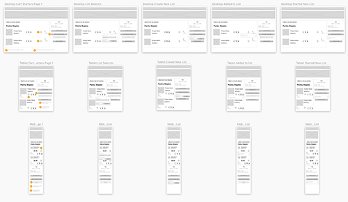 Wireframes being designed in Mac OS computer window